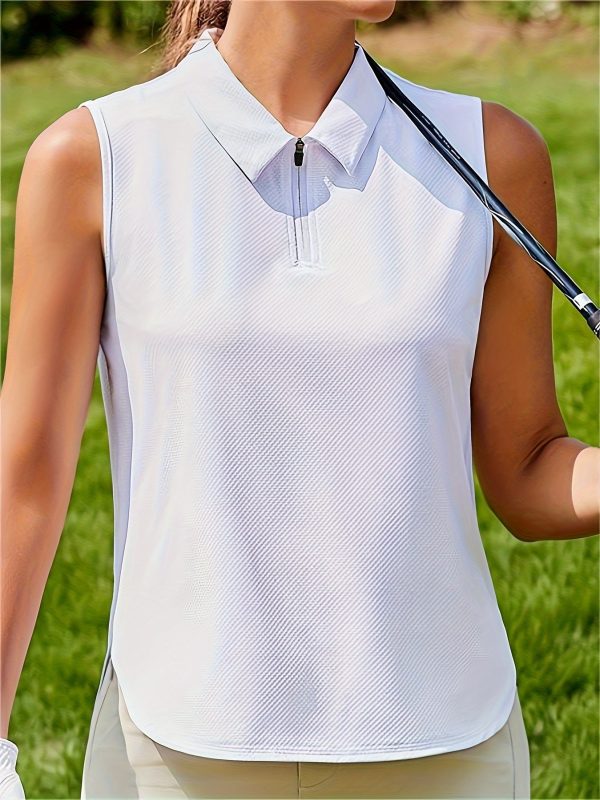 Women's Sleeveless Athletic Golf Shirt, Moisture-Wicking Breathable Quick-Dry Polo, UPF Sun Protection, 1/4 Zip Pullover, Indoor & Outdoor Sports, Multiple Colors, Casual Style