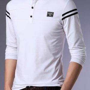 Men's Solid Long Sleeve Golf T-Shirt with Band Collar, Breathable Outdoor Sports Tee for Tennis and Golf